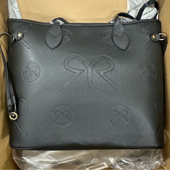 New Ruby Ribbon Black Logo Embossed Faux Leather Tote Bag - Picture 4 of 5